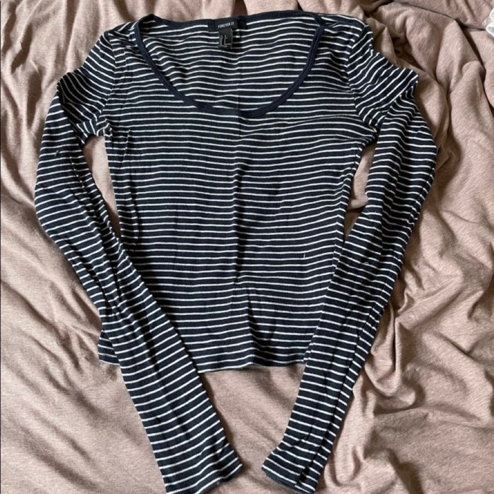 Navy Blue and White Striped Top